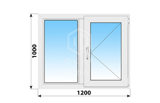 Двухстворчатое пластиковое окно 1200x1000 Г-П