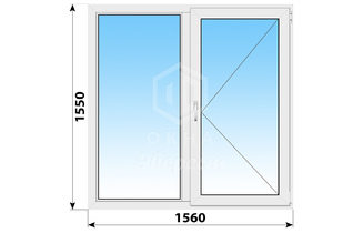 Двухстворчатое пластиковое окно 1560x1550 Г-П