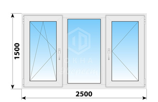 Трехстворчатое пластиковое окно 2500x1500 ПO-Г-П