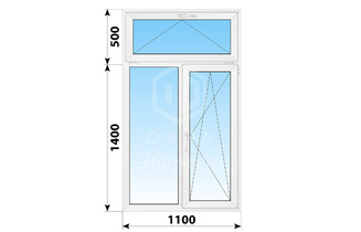 Двухстворчатое пластиковое окно с откидной фрамугой 1100x1900 Г-ПО
