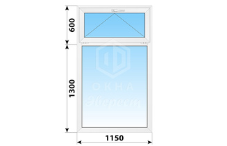 Одностворчатое пластиковое окно с откидной фрамугой 1150x1900 Г