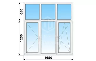 Трехстворчатое пластиковое окно с глухой фрамугой 1650x1900 П-Г-ПО