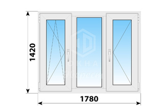 Трехстворчатое пластиковое окно 1780x1420 ПO-Г-П