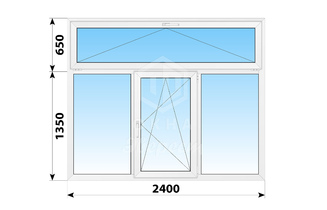 Трехстворчатое пластиковое окно с откидной фрамугой 2400x2000 Г-ПО-Г